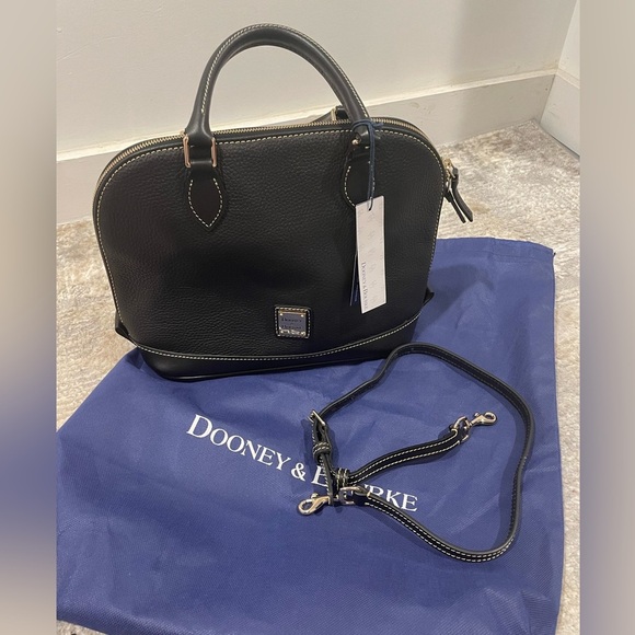 Dooney & Bourke Pebble Grain Zip Zip Satchel Black Shoulder Bag Purse Handbag